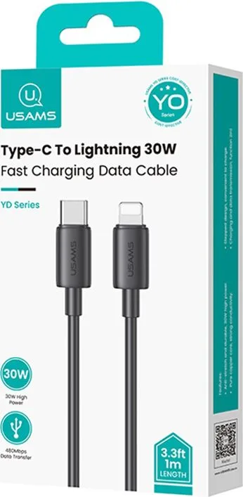 USAMS καλώδιο Lightning σε USB-C US-SJ712, 30W, 480Mbps, 1m, μαύρο — εικόνα 3