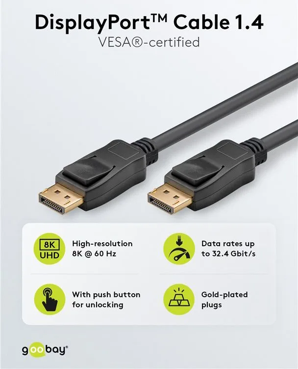 GOOBAY καλώδιο DisplayPort 74777, VESA Certified, 8K/60Hz, 32.4 Gbps, 1m, μαύρο — εικόνα 2