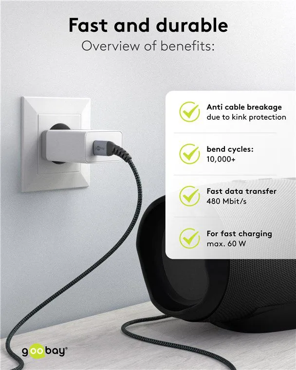 GOOBAY καλώδιο USB-C 79559, 60W, 480Mbps, 0.15m, μαύρο — εικόνα 6