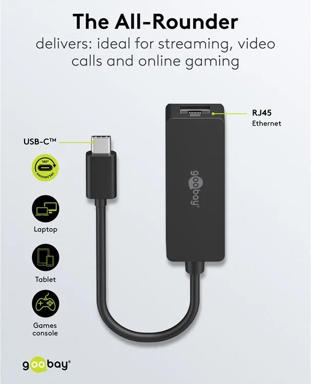 GOOBAY αντάπτορας δικτύου 76579, USB-C, 1000Mbps Ethernet, μαύρος — εικόνα 5