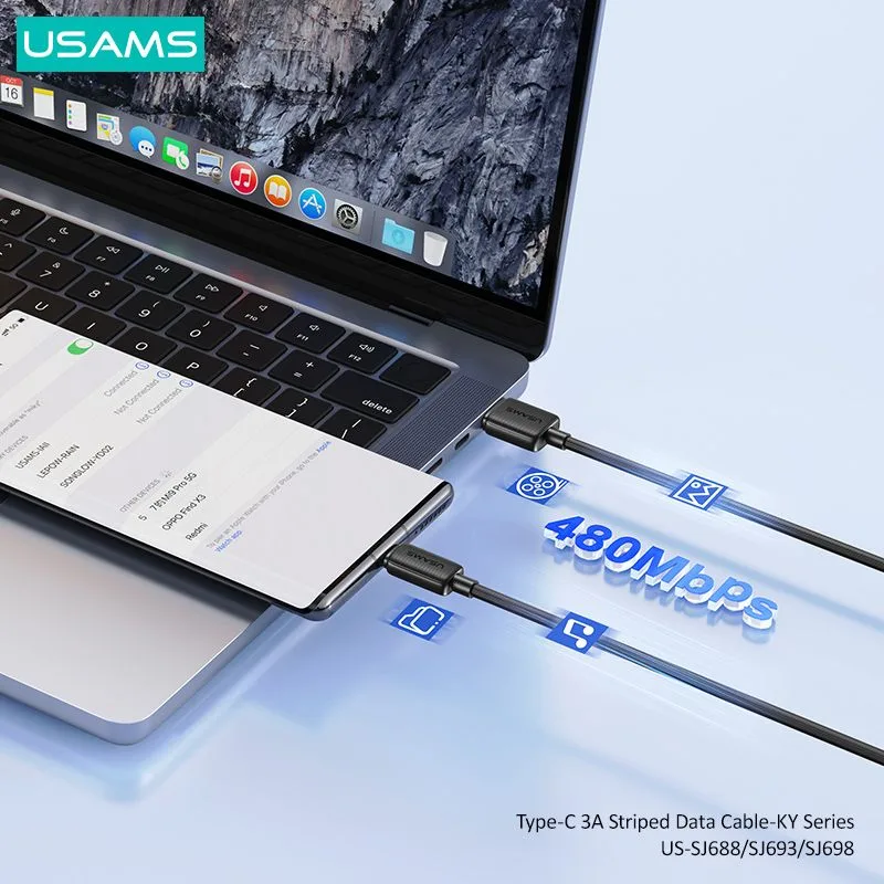 USAMS καλώδιο USB-C σε USB US-SJ693, 3A, 480Mbps, 2m, μαύρο — εικόνα 3