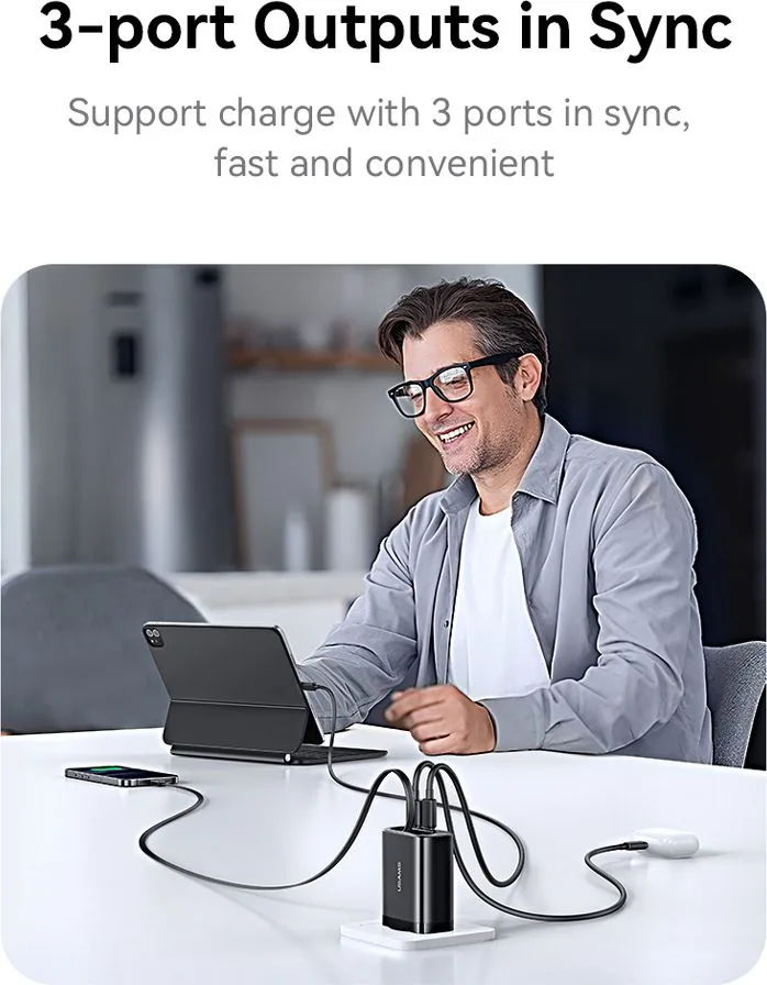 USAMS φορτιστής τοίχου CC296 με καλώδιο, USB & USB-C, 30W, μαύρος — εικόνα 5