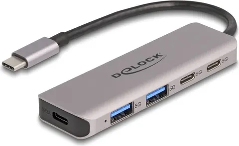 DELOCK USB hub 64239, 4x θυρών, 5Gbps, USB-C σύνδεση, γκρι