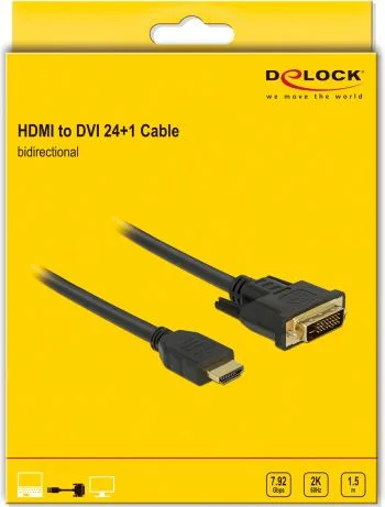 DELOCK καλώδιο HDMI σε DVI 85653, 2K/60Hz, 7.92 Gbps, 1.5m, μαύρο — εικόνα 3