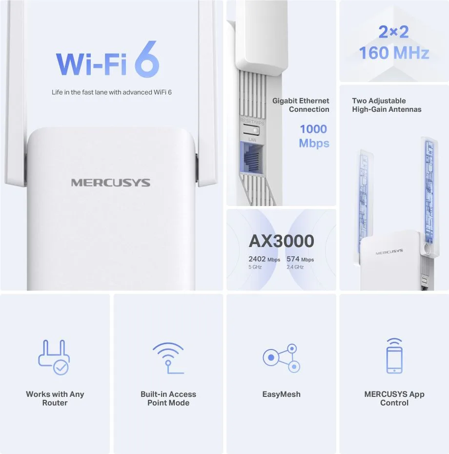 MERCUSYS range extender ME80X, WiFi 6, 3000Mbps AX3000, V1.0 — εικόνα 3