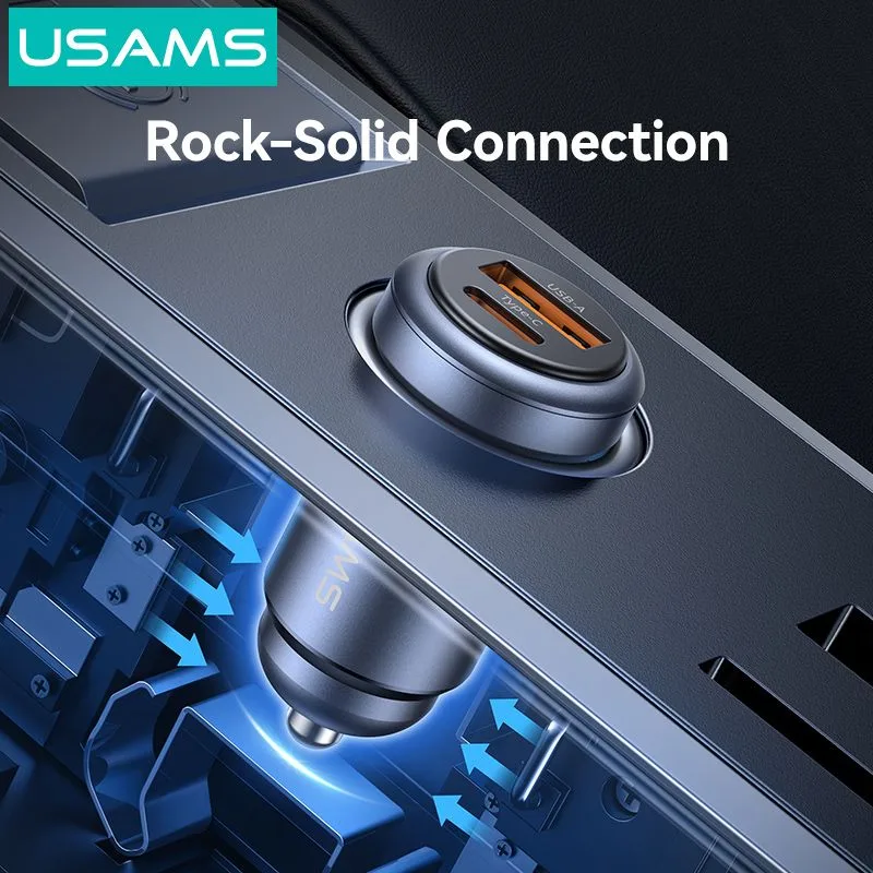 USAMS φορτιστής αυτοκινήτου CC322, USB & USB-C, 30W, γκρι — εικόνα 2