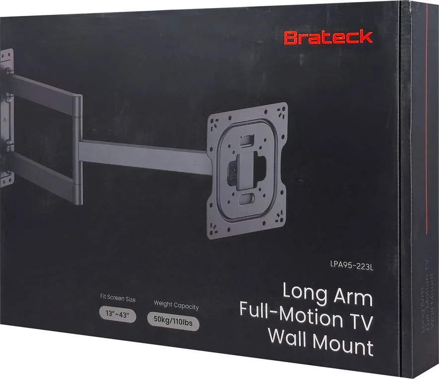 BRATECK επιτοίχια βάση τηλεόρασης LPA95-223L, 23-43", έως 50kg, full motion — εικόνα 6