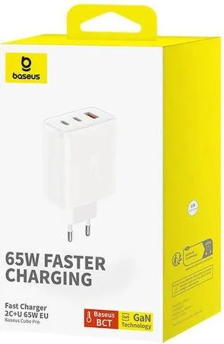 BASEUS Cube PRO, φορτιστής ΓΡΗΓΟΡΗΣ φόρτισης, 3 ΘΥΡΕΣ, 65W, λευκό — εικόνα 4