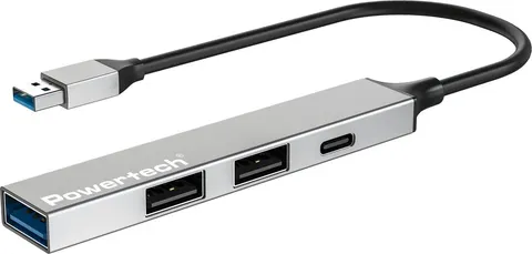 POWERTECH USB hub PT-1413, 4x θυρών, USB 3.2, 5Gbps, USB σύνδεση, γκρι