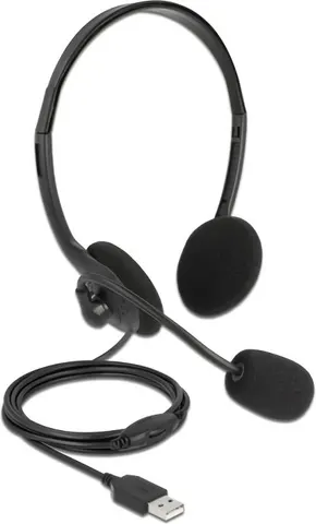DELOCK headphones με μικρόφωνο 27178, stereo, USB, volume control, μαύρα