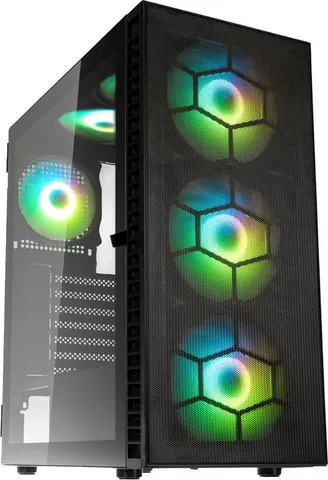 Kolink Observatory HF Plus Mesh ARGB PWM Midi Tower Case Black with 6x ARGB PWM Fans (5x140mm 1x120)