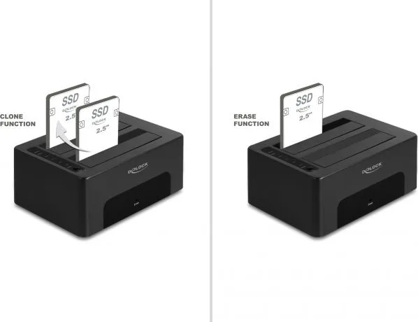DELOCK docking station για 2.5" ή 3.5" SATA HDD/SSD 64187, 2 θέσεων, 5Gbps, clone/erase function, μαύρο — εικόνα 3
