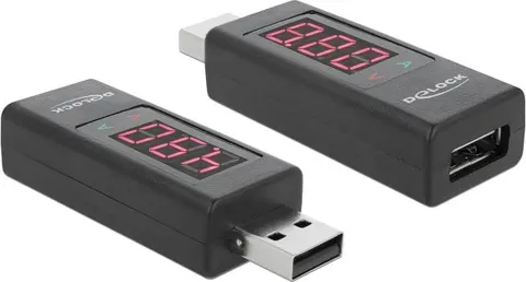 DELOCK αντάπτορας USB 65569 με οθόνη ένδειξης V/A, έως 5V/4A, μαύρος