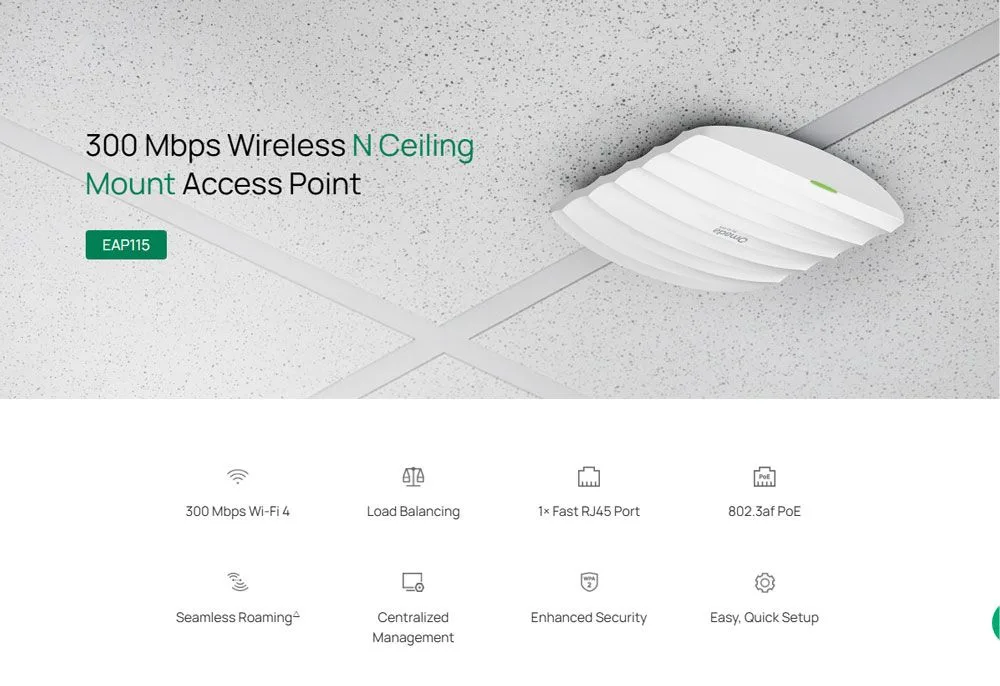 TP-LINK access point EAP115, 300Mbps, οροφής, V4.30 — εικόνα 2