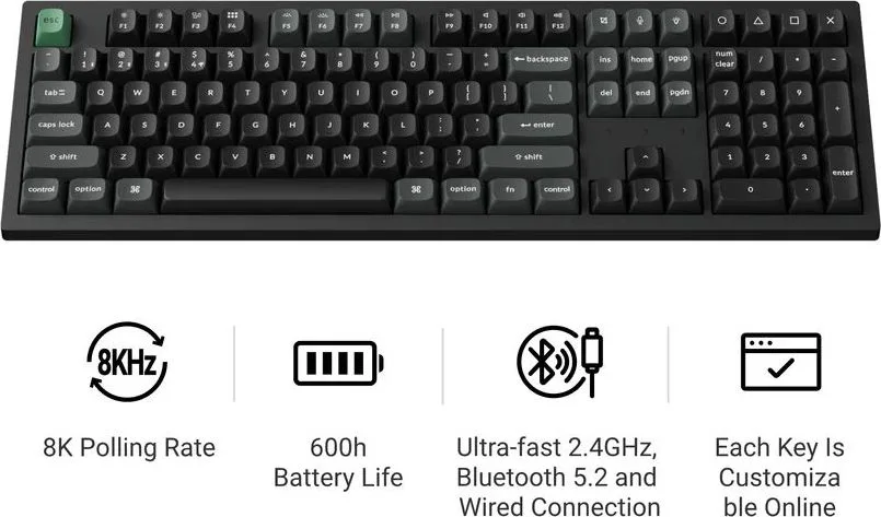 Keychron K10 Ultra (K10U-H4) ZMK Wireless 8K Mechanical Keyboard BananaSwitch (Hot-Swap) 100% Us Lay — εικόνα 2