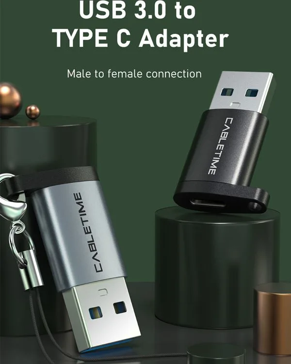 CABLETIME αντάπτορας USB-C σε USB CT-AMCF, 2.1A, 5Gbps, γκρι — εικόνα 2
