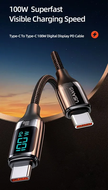 USAMS καλώδιο USB Type-C US-SJ546, 100W/5A, 1.2m, μαύρο — εικόνα 2