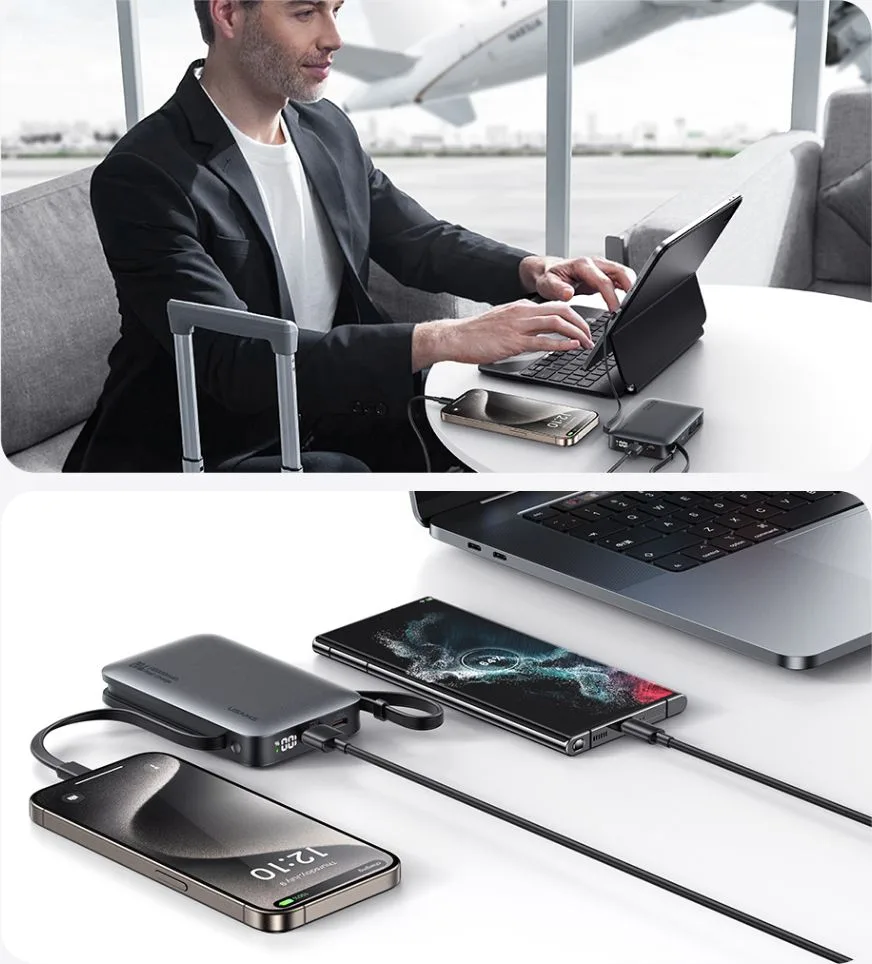 USAMS power bank CD228 με 2x καλώδια, 2x θύρες εξόδου, 10000mAh, 20W, γκρι — εικόνα 4