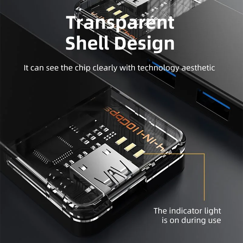 CABLETIME USB hub CT-HUBT5-PB, 4x θυρών, 10Gbps, USB/USB-C σύνδεση, μαύρο — εικόνα 5
