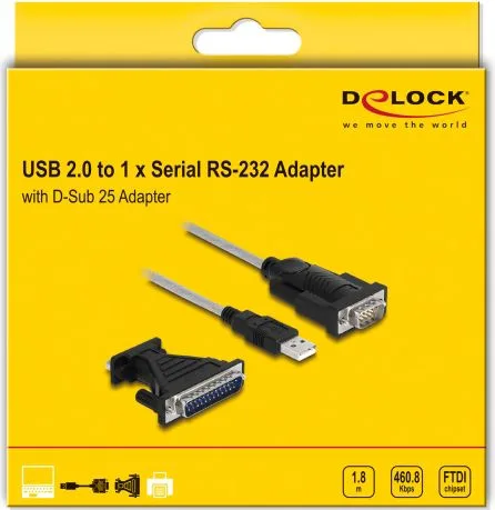 DELOCK καλώδιο USB σε RS-232 DB9 61314 με αντάπτορα DB25, 1.8m, μαύρο — εικόνα 4