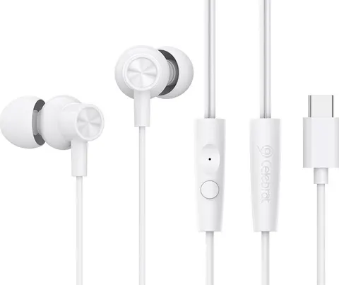 CELEBRAT earphones με μικρόφωνο G38, USB-C σύνδεση, 10mm, 1.2m, λευκά