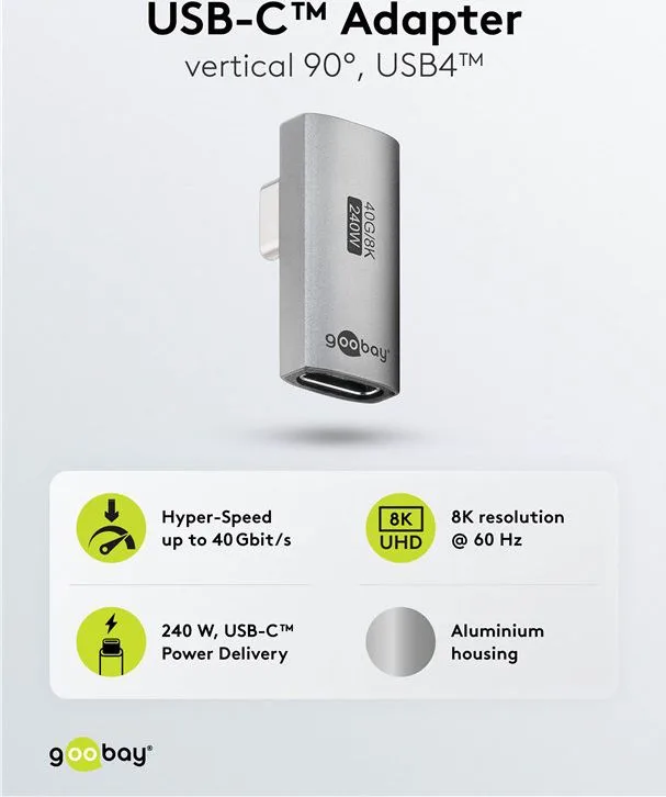 GOOBAY αντάπτορας USB-C 74443, γωνιακός 90°, USB4, 240W, 40Gbps, 8K, γκρι — εικόνα 4