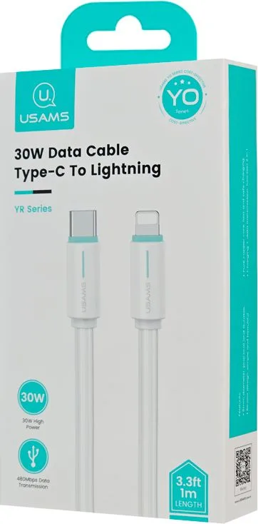 USAMS καλώδιο Lightning σε USB-C US-SJ735, 30W, 480Mbps, 1m, λευκό — εικόνα 4