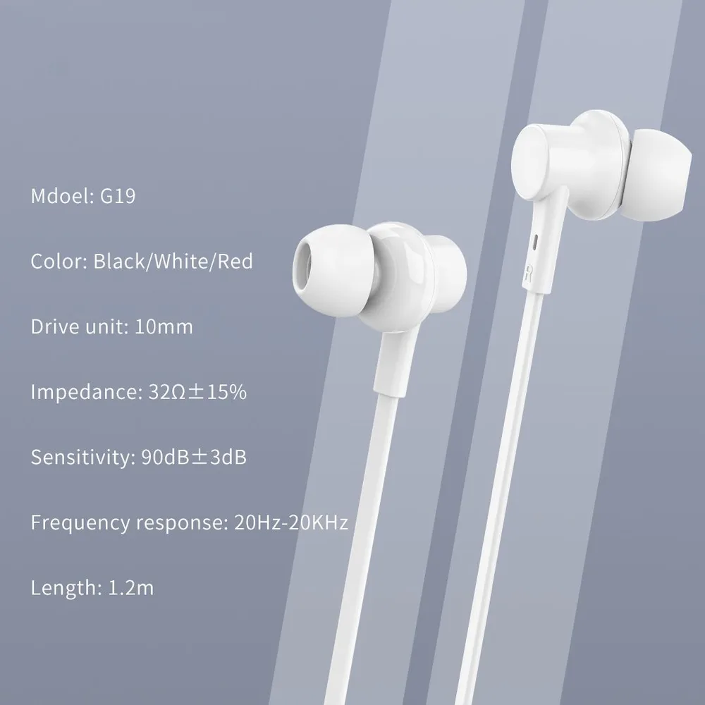 CELEBRAT earphones με μικρόφωνο G19, 3.5mm σύνδεση, Φ10mm, 1.2m, μαύρα — εικόνα 4