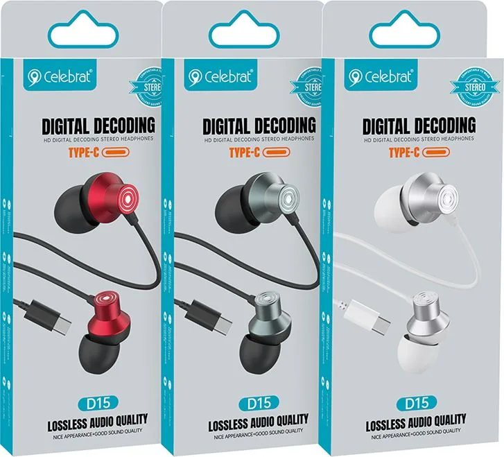 CELEBRAT earphones με μικρόφωνο D15, USB-C σύνδεση, Φ10mm, 1.2m, μαύρα — εικόνα 4