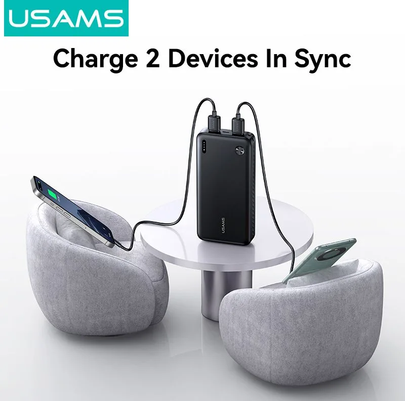 USAMS power bank CD254, 2x θύρες εξόδου, 20000mAh, 10W, μαύρο — εικόνα 3