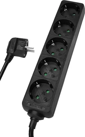 POWERTECH πολύπριζο PT-870, 5x schuko, 16A, 1,5m, μαύρο