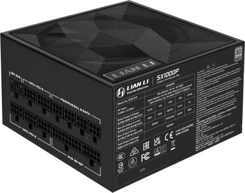 LIAN LI SX 1000P Black - PLATINUM 1000W - ATX 3.1 - 12V-2x6 - Japanese Capacitor - 10 Years Warranty — εικόνα 2