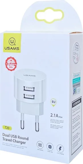 USAMS φορτιστής τοίχου T20, 2x USB, 2.1A, λευκός — εικόνα 5