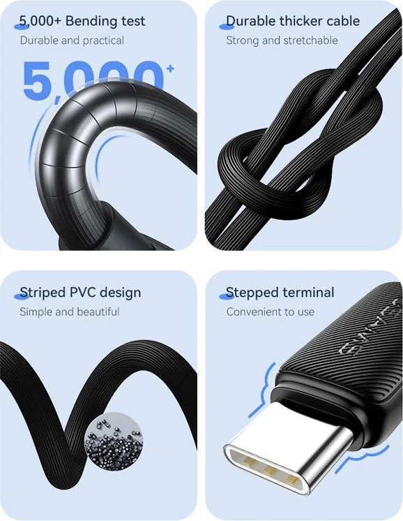 USAMS καλώδιο USB-C σε USB-C US-SJ691, 60W, 480Mbps, 1m, μαύρο — εικόνα 3