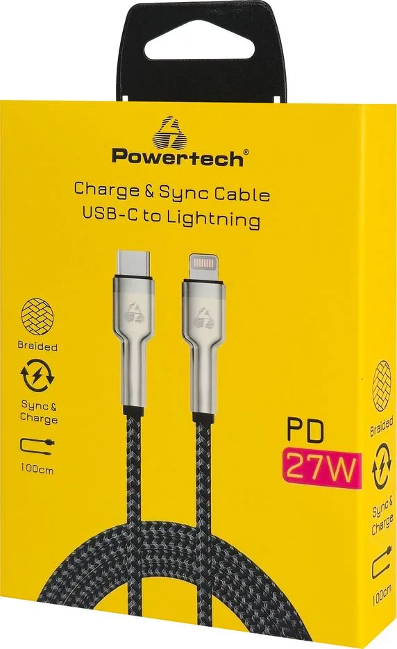 POWERTECH καλώδιο Lightning σε USB-C PTR-0200, PD 27W, 480Mbps, 1m, μαύρο/γκρι — εικόνα 2