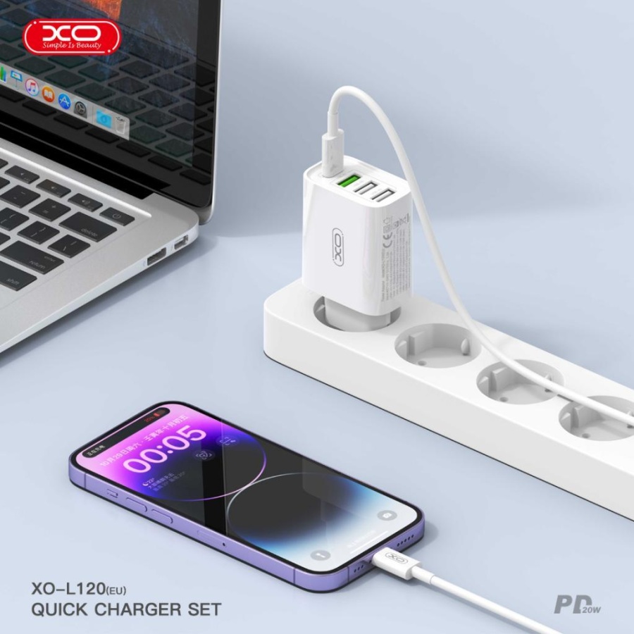 XO L120 ΦΟΡΤΙΣΤΗΣ USB-C 20W/USB-A 18W, 2 ΘΥΡΕΣ USB + 2 ΘΥΡΕΣ PD, ΛΕΥΚΟΣ - Image 4