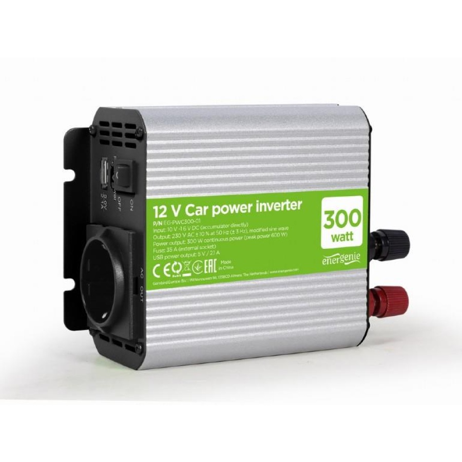 ENERGENIE 12 V INVERTER ΑΥΤΟΚΙΝΗΤΟΥ 300W, 1 SCHUKO, 1 USB2.1A