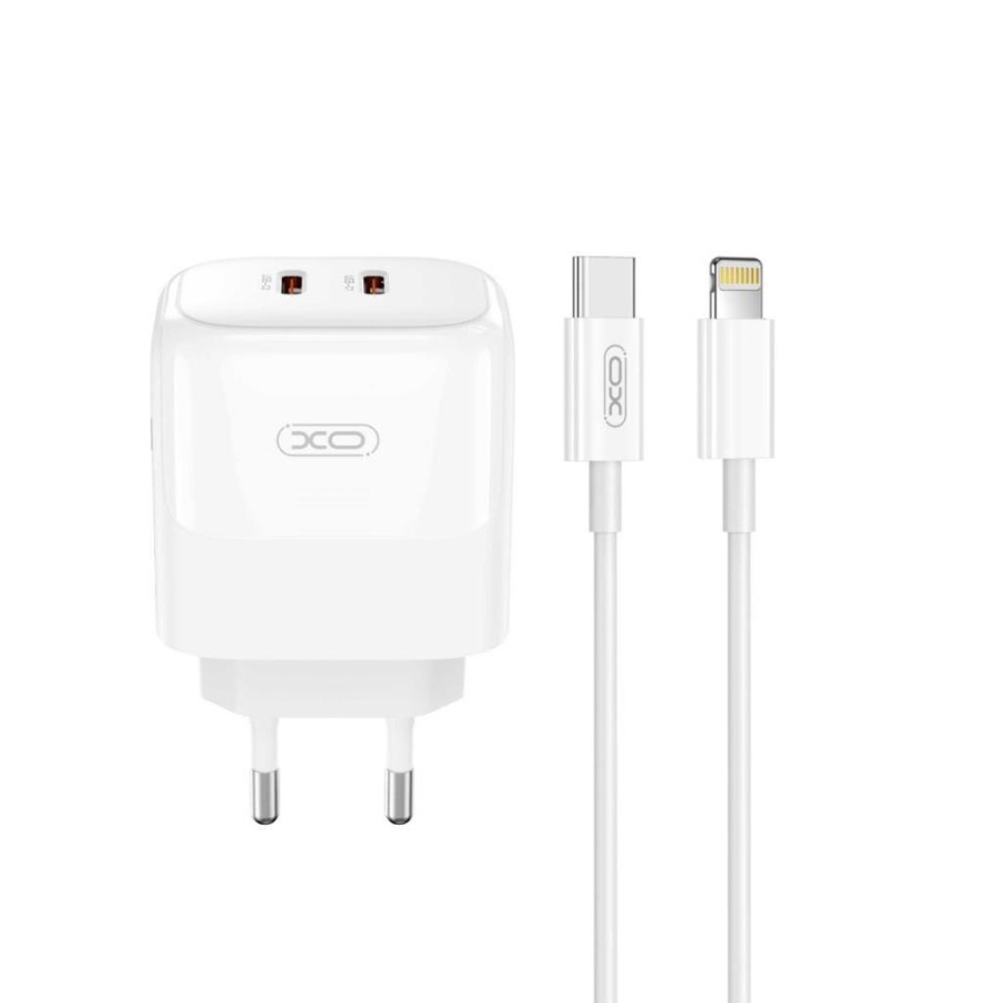 XO L140 GaN NITRIDE ΦΟΡΤΙΣΤΗΣ 35W USB-C , 2 ΘΥΡΕΣ, ΜΕ ΚΑΛΩΔΙΟ LIGHTNING, ΛΕΥΚΟΣ