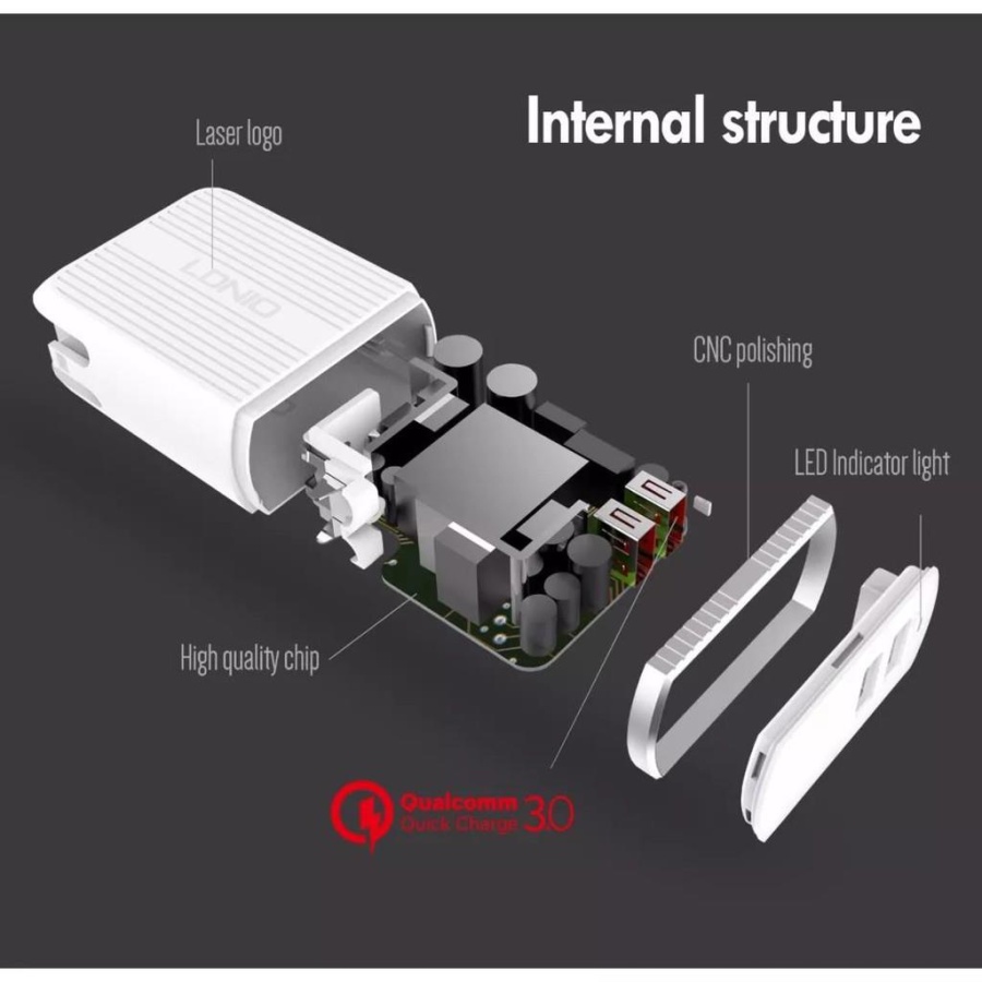 LDNIO A2502Q ΦΟΡΤΙΣΤΗΣ QC3.0 2 PORTS + 1M LIGHTNING CABLE, 18W - Image 3