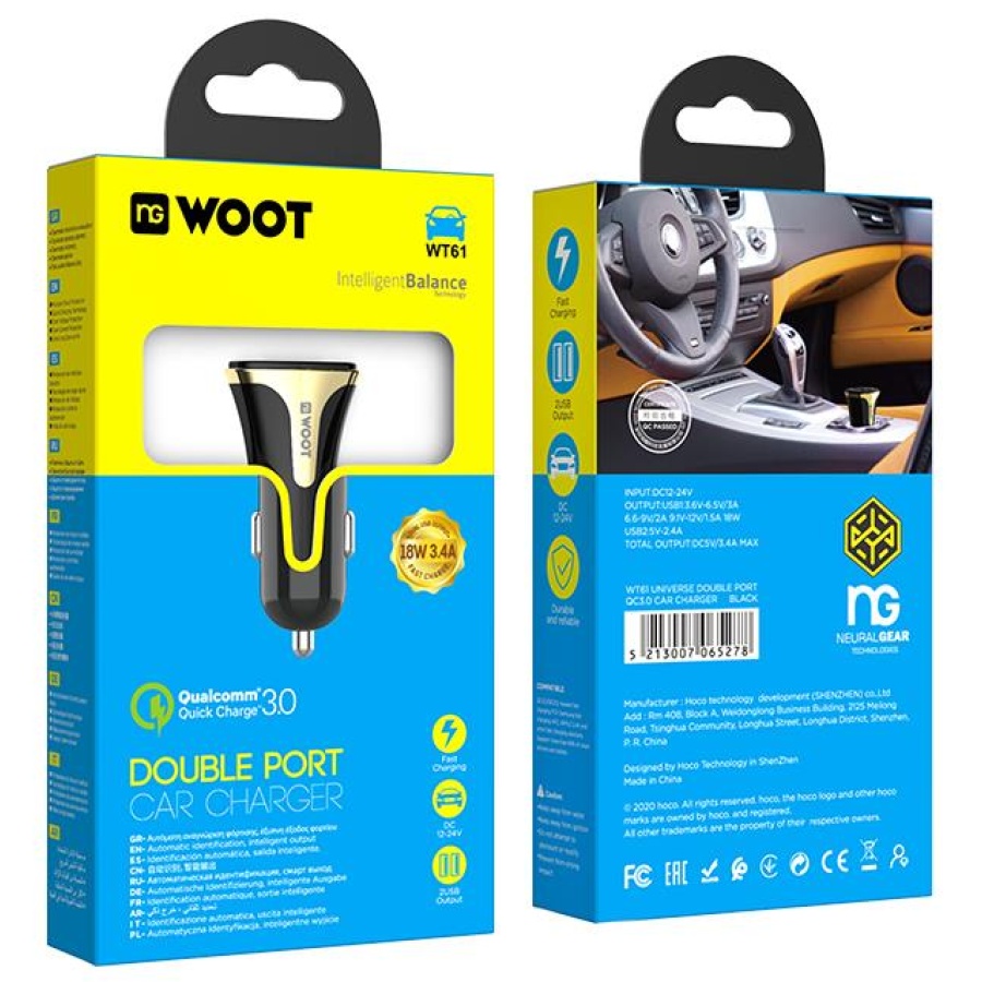 NG WOOT WT61 CAR CHARGER QC3.0 18W, 2 ΘΥΡΕΣ - Image 3