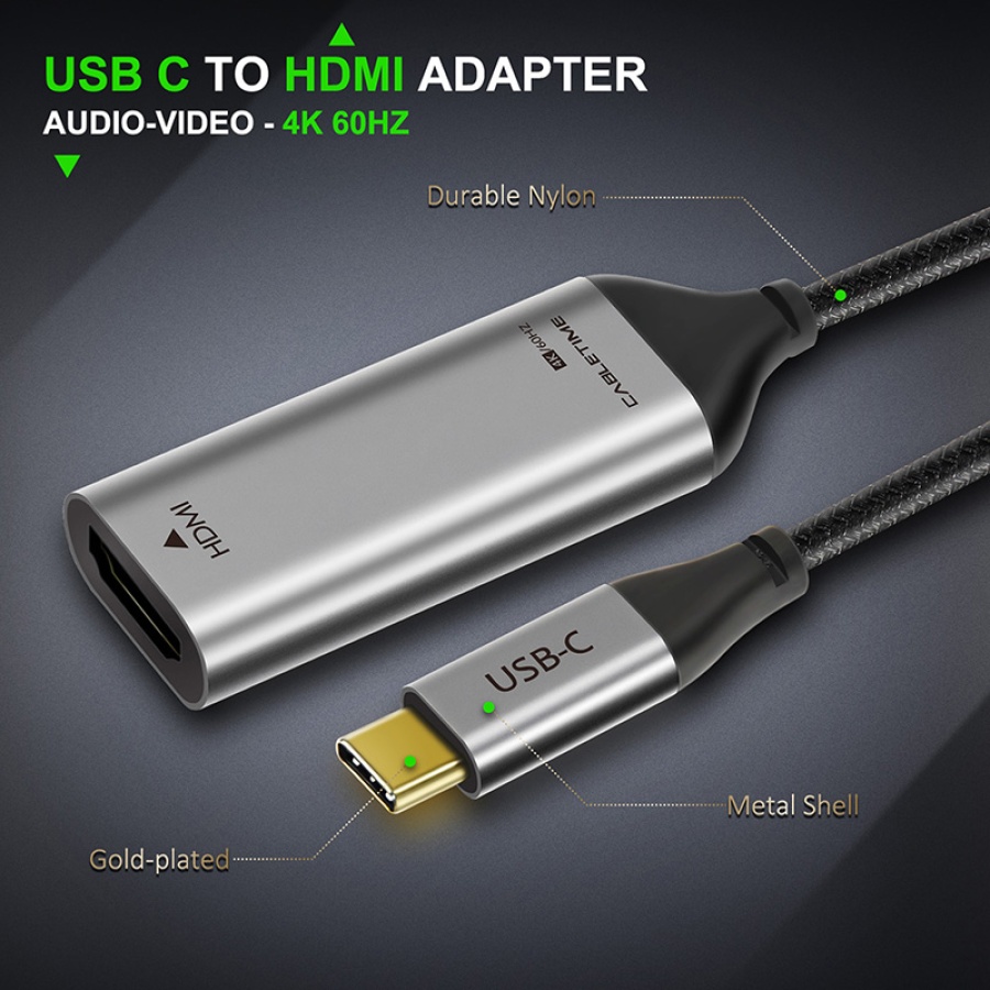 CABLETIME αντάπτορας USB-C σε HDMI CT-CMHDFN1, 4K/60Hz, 0.15m, μαύρος - Image 2