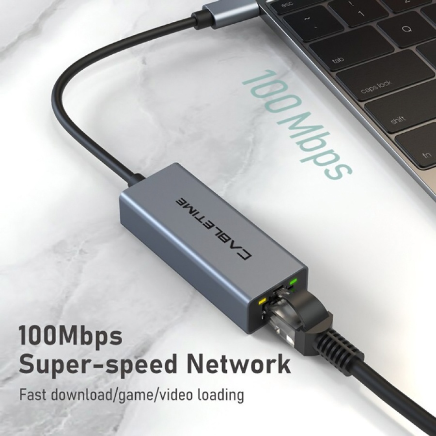 CABLETIME αντάπτορας δικτύου CT-CML100, USB-C, 100Mbps Ethernet, γκρι - Image 2