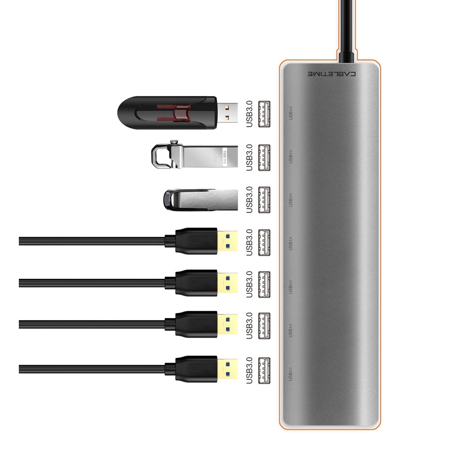 CABLETIME USB hub CT-HUB7, 7x θυρών, 5Gbps, USB-C σύνδεση, γκρι - Image 2