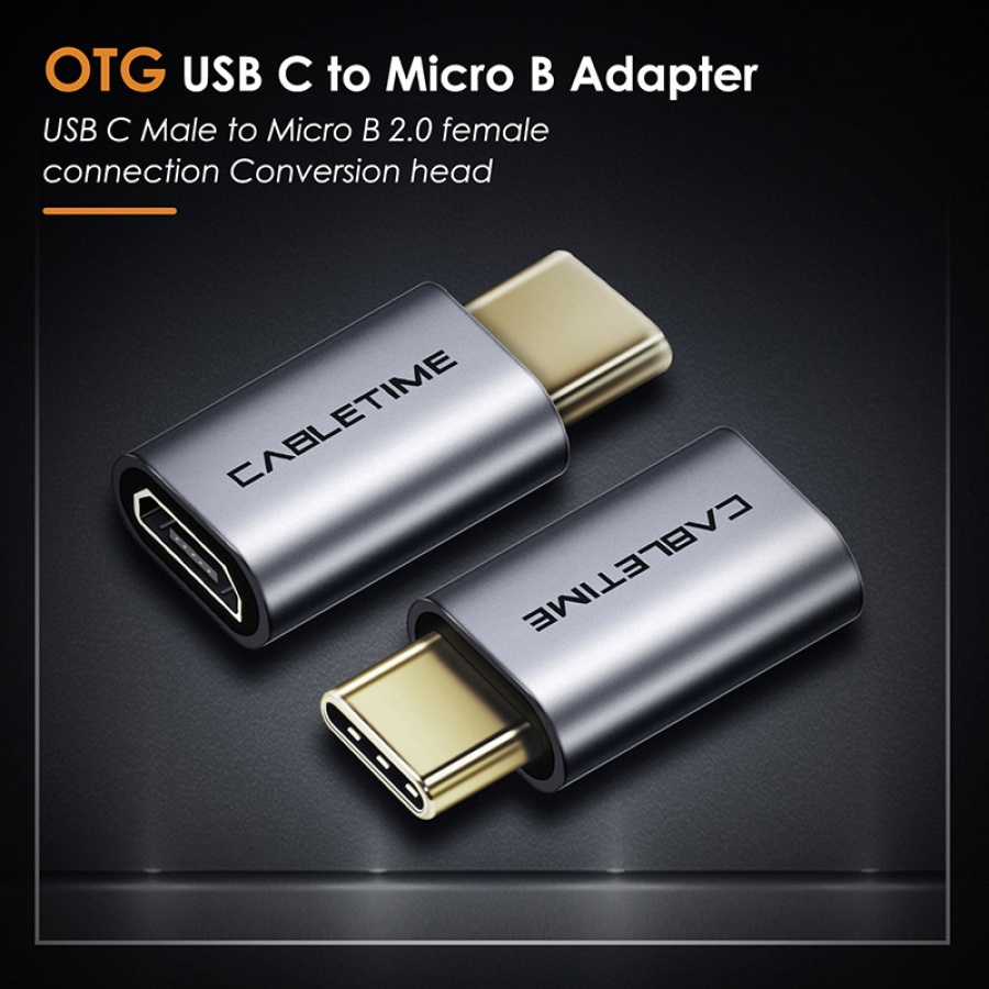 CABLETIME αντάπτορας USB-C σε micro USB CT-CMMCBF, 480Mbps, γκρι - Image 2