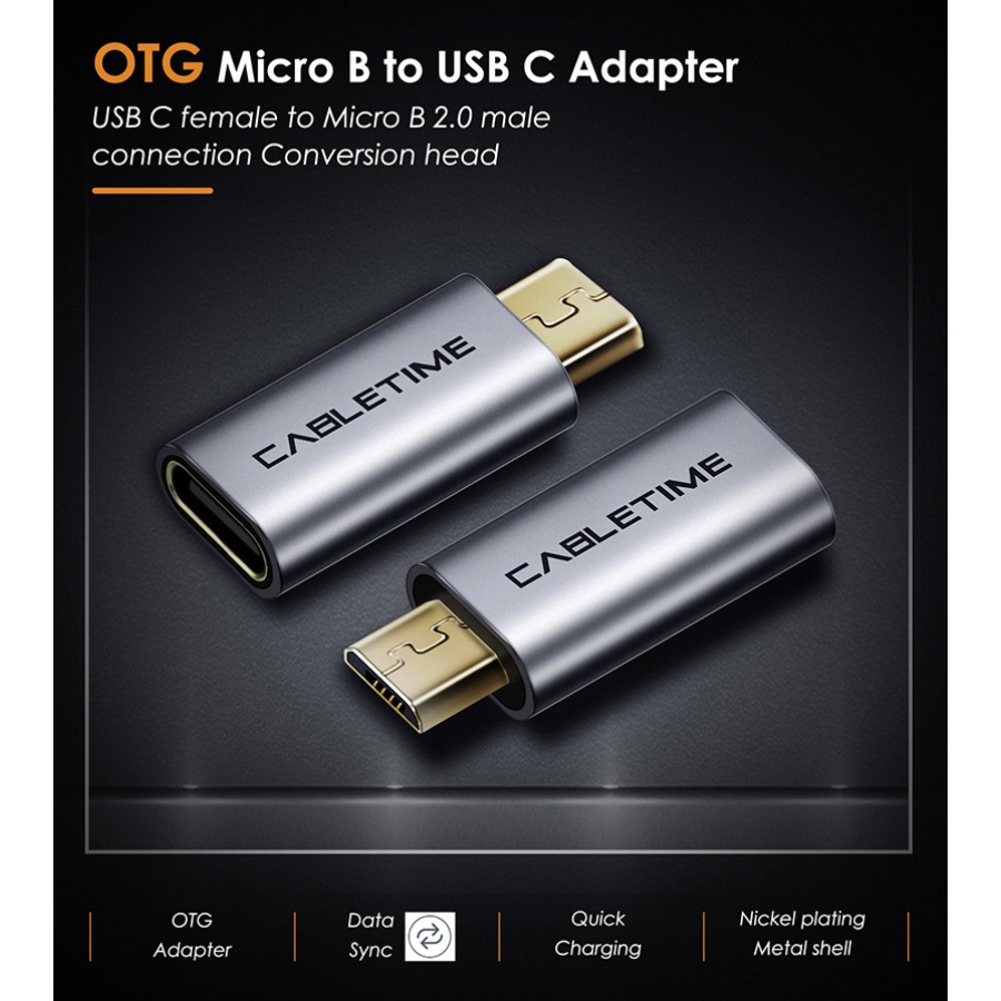 CABLETIME αντάπτορας micro USB σε USB-C CT-CFMCB, 480Mbps, γκρι - Image 2