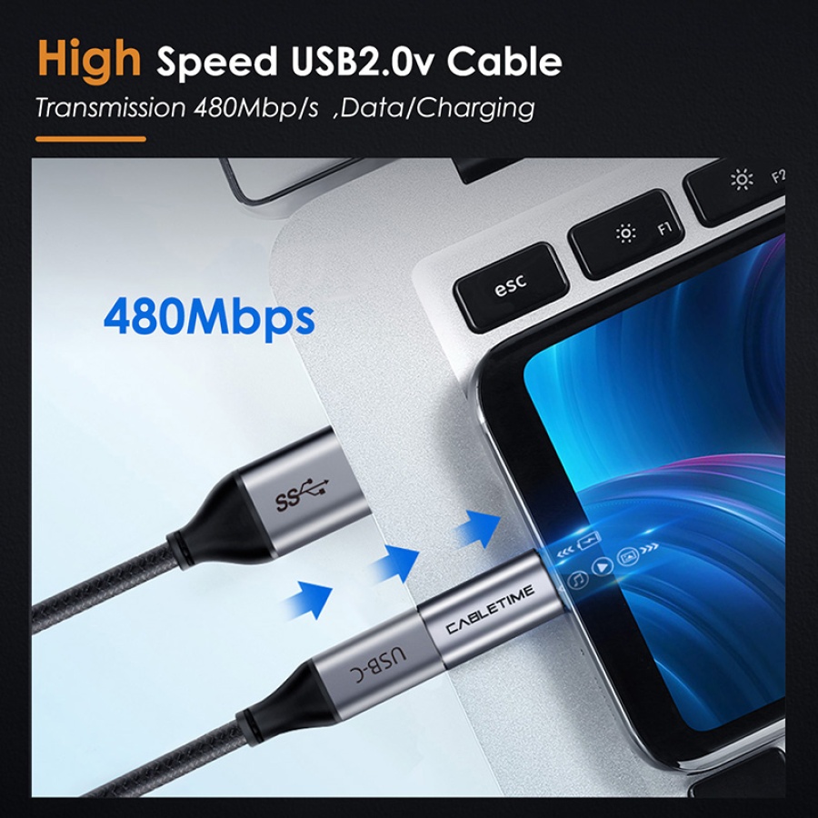 CABLETIME αντάπτορας micro USB σε USB-C CT-CFMCB, 480Mbps, γκρι - Image 3