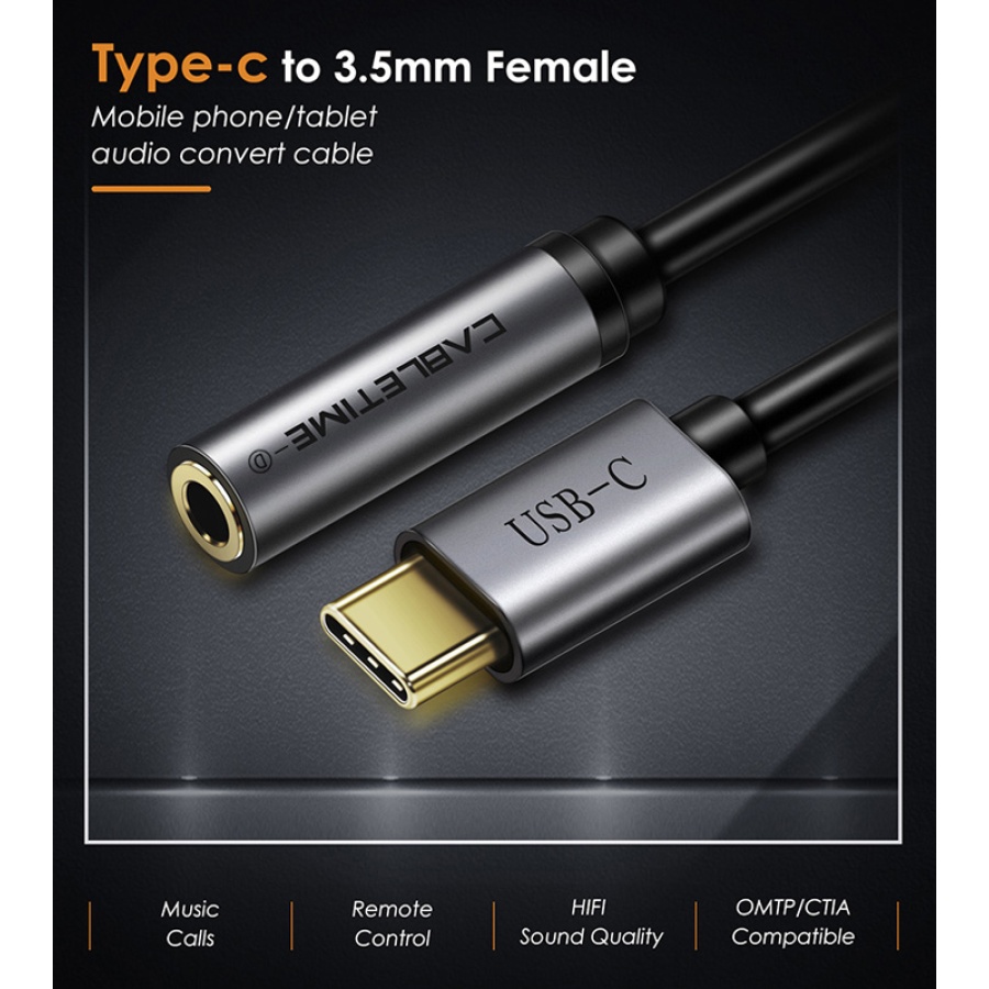 CABLETIME αντάπτορας USB-C σε 3.5mm CT-CMAUD, DAC chipset, γκρι - Image 2