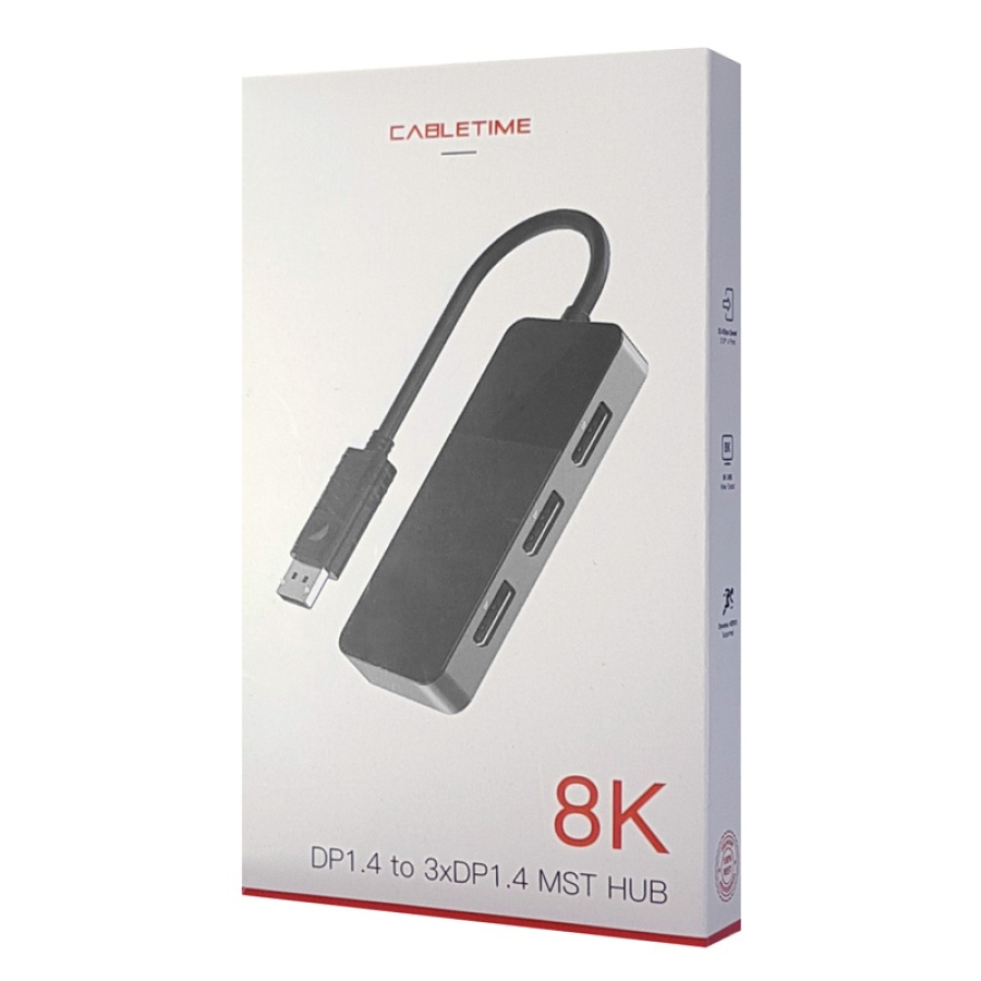 CABLETIME αντάπτορας DisplayPort σε 3x DisplayPort DMDF3, 8K, MST, γκρι - Image 5