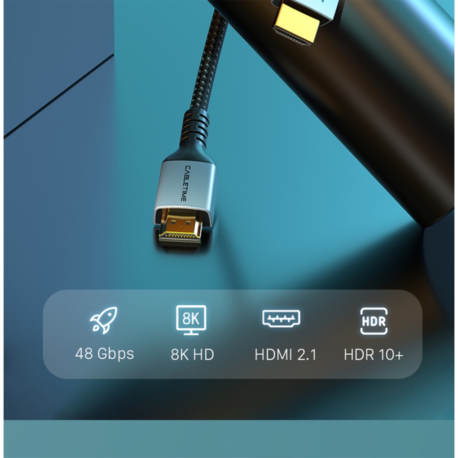 CABLETIME καλώδιο HDMI 2.1 CT-HM8K, 8K/60Hz, 48Gbps, 28AWG, 1m, μαύρο - Image 4