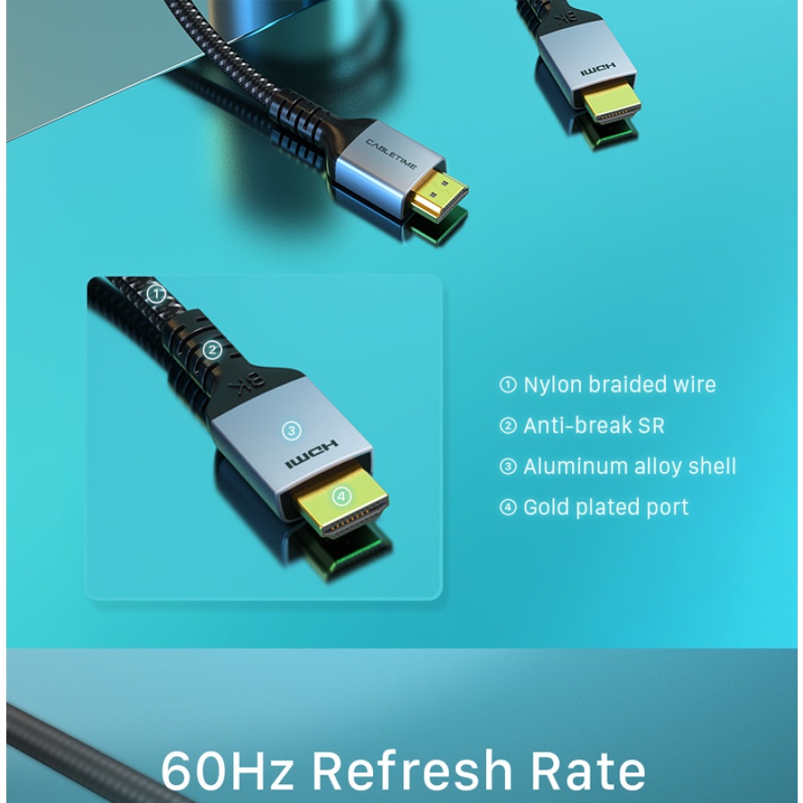 CABLETIME καλώδιο HDMI 2.1 CT-HM8K, 8K/60Hz, 48Gbps, 28AWG, 2m, μαύρο - Image 5